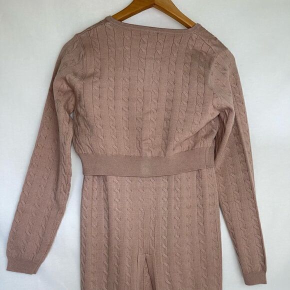 Taupe Cable Knit Sweater Skirt Set - Picture 5 of 15